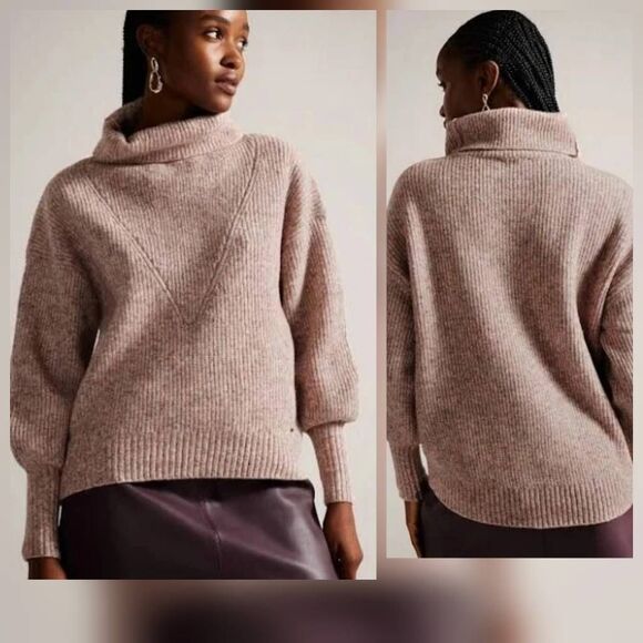 Ted Baker London womens Sz 1 US 2-4  Cchloe pink multi wool blend turtleneck swe - Picture 1 of 8